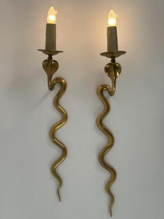 Maison Jansen Set of Two Rare Cast Brass Cobra Sconces or Wall Lamps by Maison Jansen 1950s - 4731934