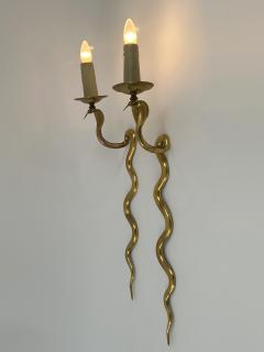 Maison Jansen Set of Two Rare Cast Brass Cobra Sconces or Wall Lamps by Maison Jansen 1950s - 4731942