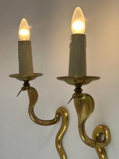 Maison Jansen Set of Two Rare Cast Brass Cobra Sconces or Wall Lamps by Maison Jansen 1950s - 4731944