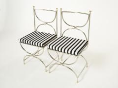 Maison Jansen Set of twelve steel brass velvet curule chairs by Maison Jansen 1960s - 2239752