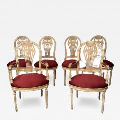 Maison Jansen Six Louis XVI Maison Jansen Style Bleached Balloon Back Dining Chairs Whitewash - 3280197