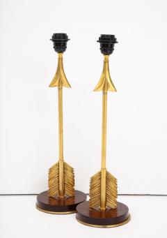 Maison Jansen Style Arrow Bronze and Mahogany Lamps - 2823418