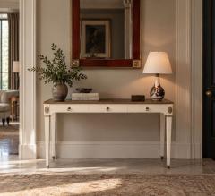 Maison Jansen Style Console Table White Painted Wood Mirror France 1970s - 4792290