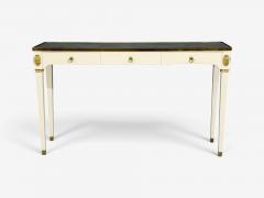 Maison Jansen Style Console Table White Painted Wood Mirror France 1970s - 4792291