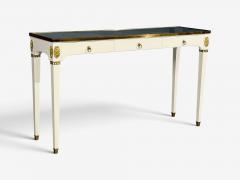 Maison Jansen Style Console Table White Painted Wood Mirror France 1970s - 4792292