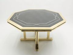 Maison Jansen Unique black lacquer and brass Maison Jansen dining table 1970s - 1679031