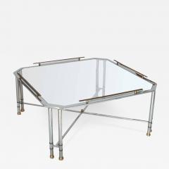 Maison Jansen Vintage Midcentury Maison Jansen Octagon Glass Brass Chrome Table - 2700962