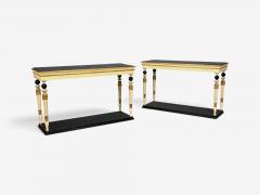 Maison Jansen attr Neoclassical Style Console Tables Carved Wood Black Marble - 4746726
