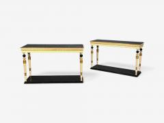 Maison Jansen attr Neoclassical Style Console Tables Carved Wood Black Marble - 4746727
