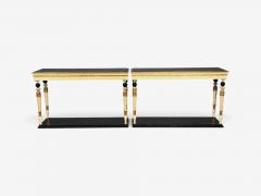 Maison Jansen attr Neoclassical Style Console Tables Carved Wood Black Marble - 4746728