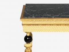 Maison Jansen attr Neoclassical Style Console Tables Carved Wood Black Marble - 4746730