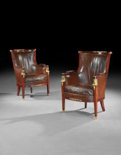 Maison Lalande PAIR OF 19TH CENTURY GILT BRONZE MOUNTED MOROCCAN LEATHERED ARMCHAIRS - 1747018
