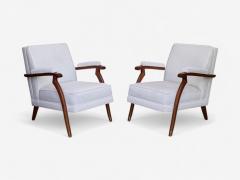 Maison Leleu Maison Leleu Style French Modern White Mohair Wood Lounge Chairs 1970s - 4325059