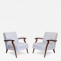 Maison Leleu Maison Leleu Style French Modern White Mohair Wood Lounge Chairs 1970s - 4326407