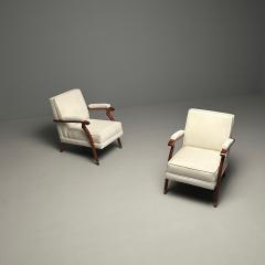 Maison Leleu Pair of French Mid Century Modern Maison Leleu Style Lounge Arm Chairs Mohair - 3380906