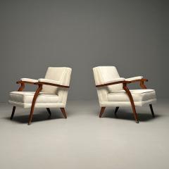 Maison Leleu Pair of French Mid Century Modern Maison Leleu Style Lounge Arm Chairs Mohair - 3380909