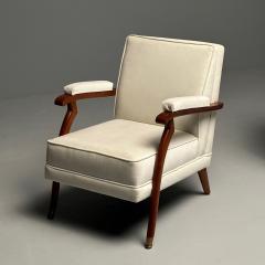 Maison Leleu Pair of French Mid Century Modern Maison Leleu Style Lounge Arm Chairs Mohair - 3380912