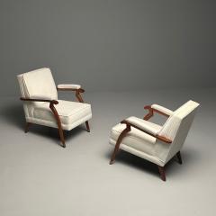 Maison Leleu Pair of French Mid Century Modern Maison Leleu Style Lounge Arm Chairs Mohair - 3380914