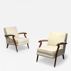 Maison Leleu Pair of French Mid Century Modern Maison Leleu Style Lounge Arm Chairs Mohair - 3388830