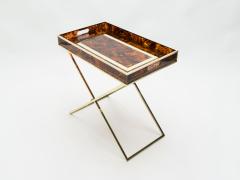 Maison Mercier Freres Rare French side tray table Faux Tortoise brass Maison Mercier 1970s - 1546277