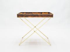 Maison Mercier Freres Rare French side tray table Faux Tortoise brass Maison Mercier 1970s - 1546280