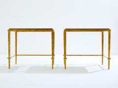 Maison Ramsay Pair of Maison Ramsay side tables gilt iron black lacquer 1950 - 3916525