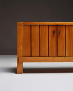 Maison Regain Carved Elm Sideboard with Leather Handles by Maison Regain France c 1970 - 4760133