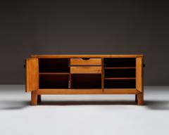 Maison Regain Carved Elm Sideboard with Leather Handles by Maison Regain France c 1970 - 4760134