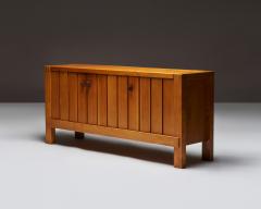 Maison Regain Carved Elm Sideboard with Leather Handles by Maison Regain France c 1970 - 4760136