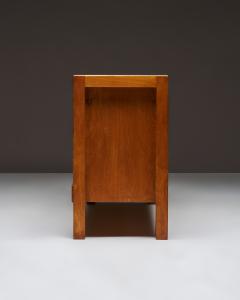 Maison Regain Carved Elm Sideboard with Leather Handles by Maison Regain France c 1970 - 4760137