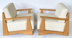 Maison Regain Pair Maison Regain Elm and Boucle Lounge Chairs - 3242107