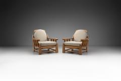 Maison Regain Pair of French Elm Wood Lounge Chairs by Maison Regain France 1970s - 4294917