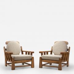 Maison Regain Pair of French Elm Wood Lounge Chairs by Maison Regain France 1970s - 4296986