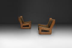Maison Regain Pair of Sculptural Solid Elm Lounge Chairs by Maison Regain France Late 20th C - 4603903