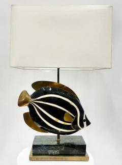 Maitland Smith 1980s Maitland Smith Tessellated Fish Lamp in Stone Abalone and Brass - 3819747