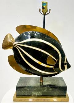 Maitland Smith 1980s Maitland Smith Tessellated Fish Lamp in Stone Abalone and Brass - 3819748