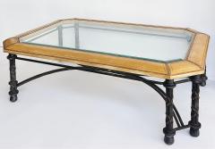 Maitland Smith Embossed Leather Wrapped Perimeter Iron Coffee Table Inset Beveled Glass Top - 4605931