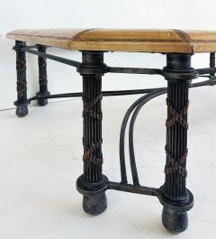 Maitland Smith Embossed Leather Wrapped Perimeter Iron Coffee Table Inset Beveled Glass Top - 4605935