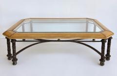 Maitland Smith Embossed Leather Wrapped Perimeter Iron Coffee Table Inset Beveled Glass Top - 4605995