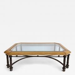 Maitland Smith Embossed Leather Wrapped Perimeter Iron Coffee Table Inset Beveled Glass Top - 4605996