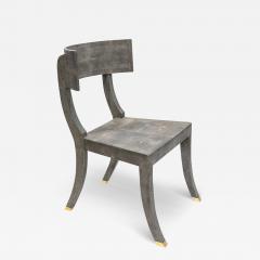 Maitland Smith Exquisite Klismos Chair in Blue Gray Shagreen with Brass Sabots 1980s - 3475256