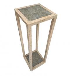 Maitland Smith Hollywood Regency Blush Pink Grey Tessellated Stone or Marble Pedestal Table - 4003423