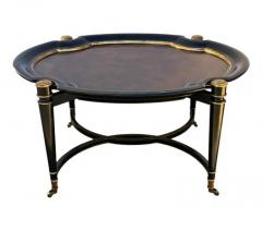 Maitland Smith Hollywood Regency Burl Wood with Gold Trim Oval Cocktail Table by Maitland Smith - 3617202