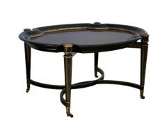 Maitland Smith Hollywood Regency Burl Wood with Gold Trim Oval Cocktail Table by Maitland Smith - 3617207