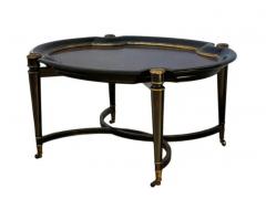 Maitland Smith Hollywood Regency Burl Wood with Gold Trim Oval Cocktail Table by Maitland Smith - 3617208