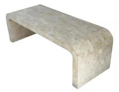 Maitland Smith Hollywood Regency Tesselated Stone Beige Marble Waterfall Cocktail Table - 3303686