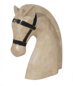 Maitland Smith Large Hollywood Regency Tessellated Stone Marble Horse Head Table Sculpture - 1761622