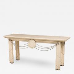 Maitland Smith Maitland Smith American Mid Century Modern Travertine and Nickel Console Table - 4279191