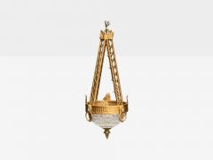 Maitland Smith Maitland Smith Gilt Metal Glass Greek Key Motif Pendant Light 21st C  - 4212541