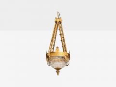 Maitland Smith Maitland Smith Gilt Metal Glass Greek Key Motif Pendant Light 21st C  - 4212542